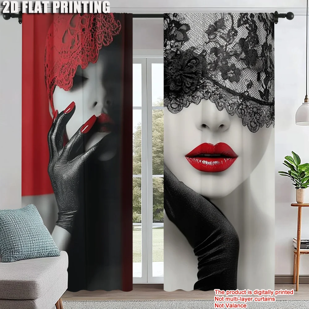 

2Pcs Sexy Red Lips Beauty Print Window Curtains For Living Room Bedroom Home Decoration Design For Privacy Protection_ai1