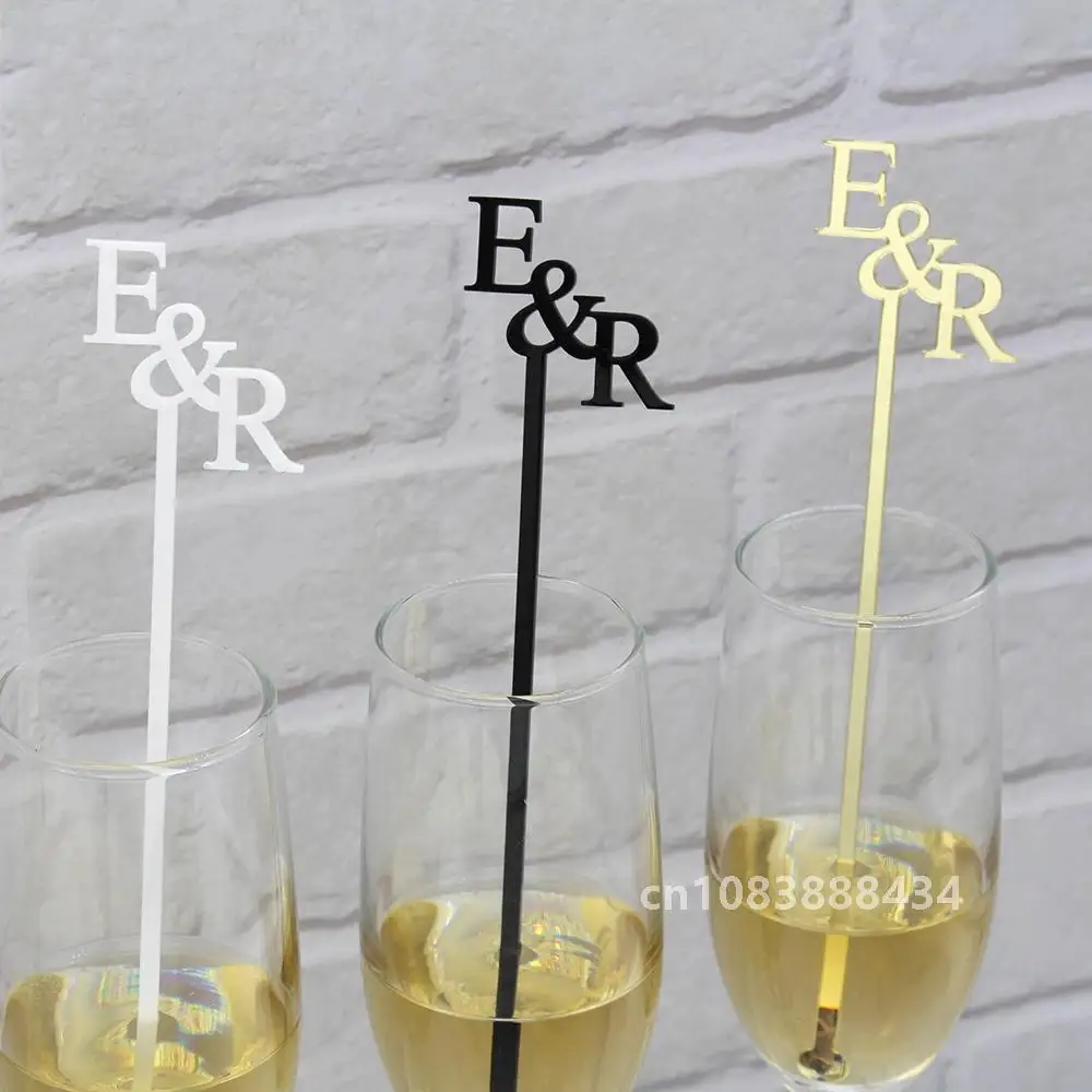 Personalized Drink Stirrers Wedding Cocktail Sticks Custom Drink Agitators Drink Tags Glass Wine Charms Swizzle Decorations