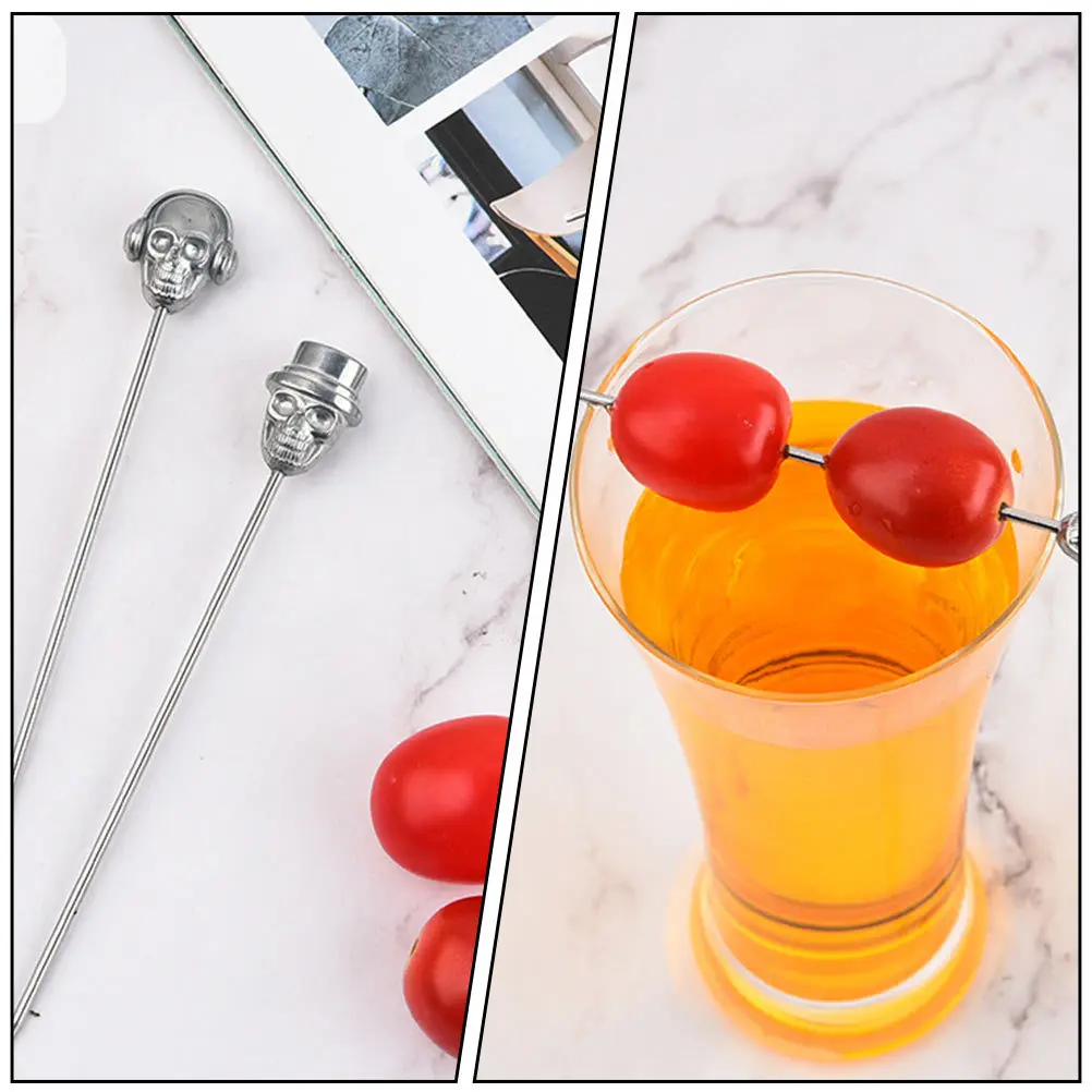 

6pcs Stainless Steel Skull Head Cocktail Fruit Dessert Snack Party Appetizer Tools Reusable Unique Drink Picks Practical Food