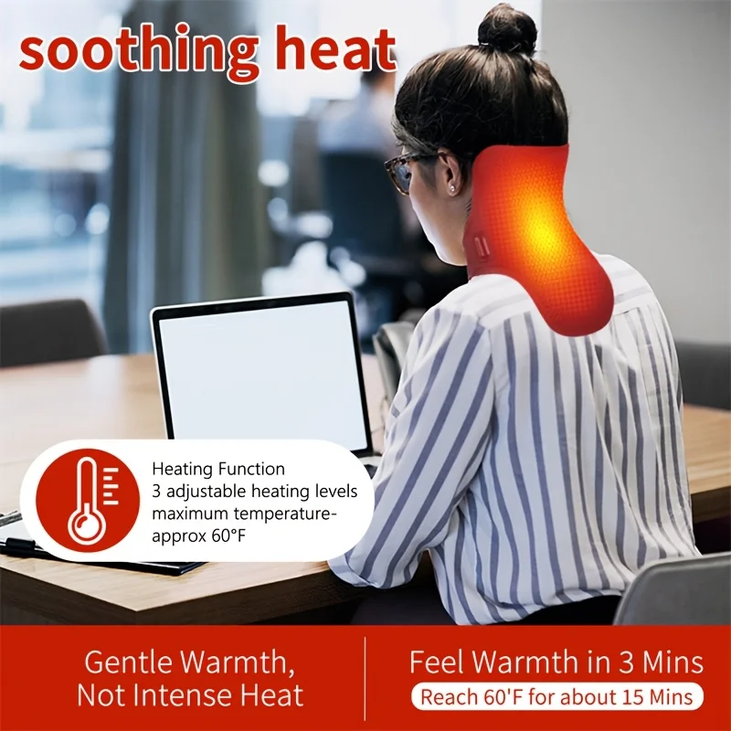 USB Adjustable Neck Heating Support Pad Portable Thermal Wrap for Men Women Home Use for Friends Family Power Bank Not Included