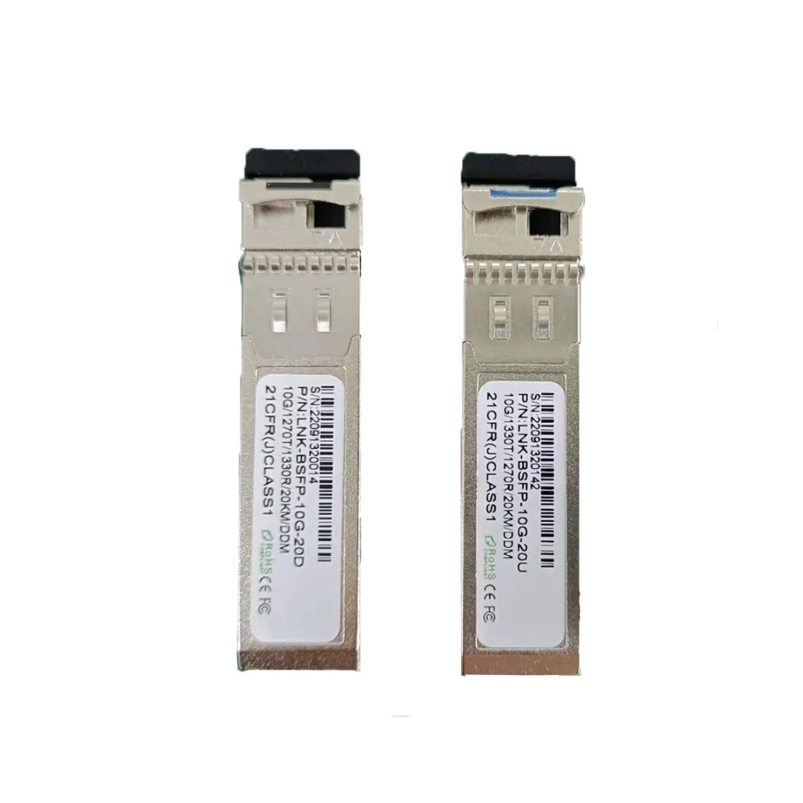 1Pair 10G SFP+ Bi-Directional Transceiver Singlemode Single LC 1270/1330nm 20/40/60km; 1490/1570nm 80/100km with DDM 0~+70°C