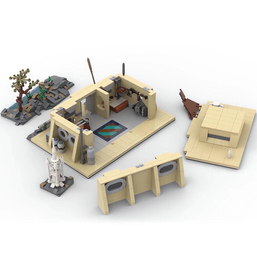 Conjunto de construção MOC Beskar Clan Outpost, casa segura oculta do caçador de recompensas, kit de diorama de abrigo de montanha tático