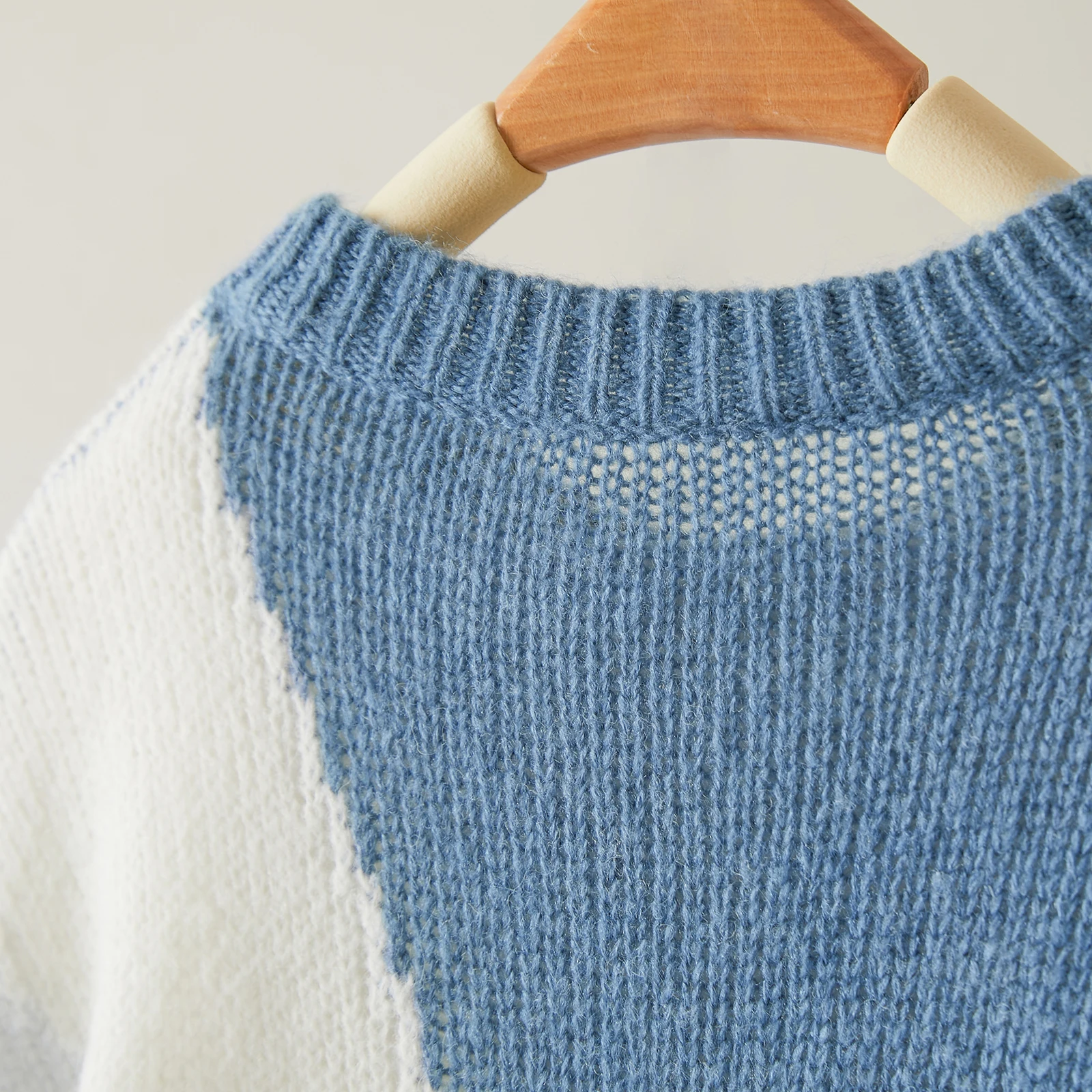 Mohair color clash knit sweater 2024 fall new gentle three color clash pullover knit sweater