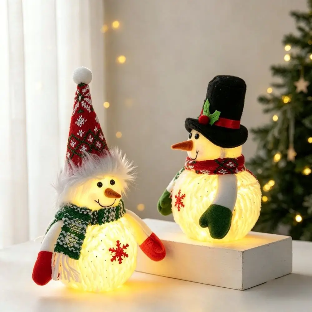 Glowing Snowman Plush Ornament Christmas Decoration LED Warm Light Holiday Figurine Home Showcase Winter Party Gift