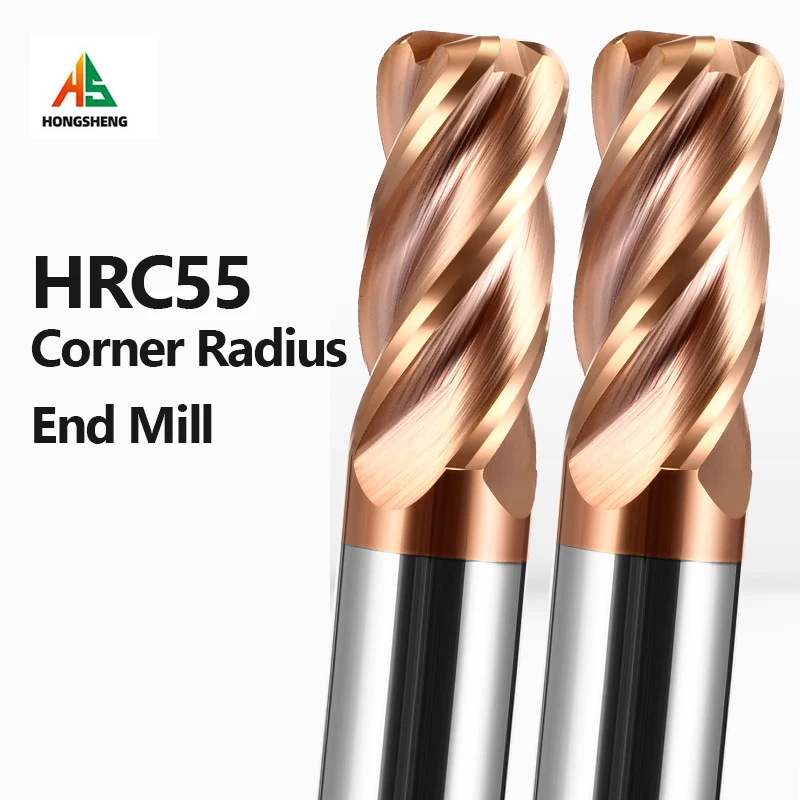 HRC55 Corner Radius End Mill R Bullnose CNC Tungsten Carbide Steel Cutter Surface Machining Metal Router Tool 3 4 Flutes R0.5 R1