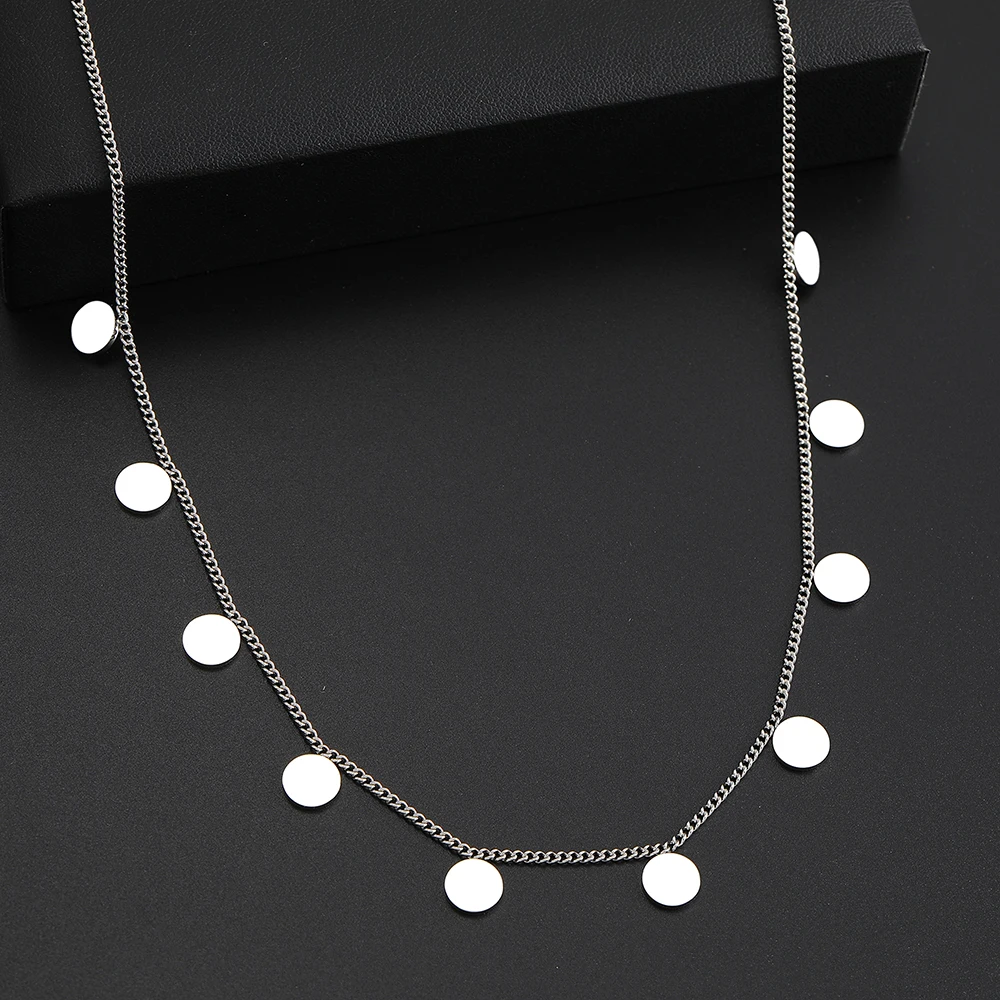 Stainless Steel Necklaces Geometric Round Coin Mini Pendants Aesthetic Clavicle Chain Choker Necklace For Women Jewelry Gifts