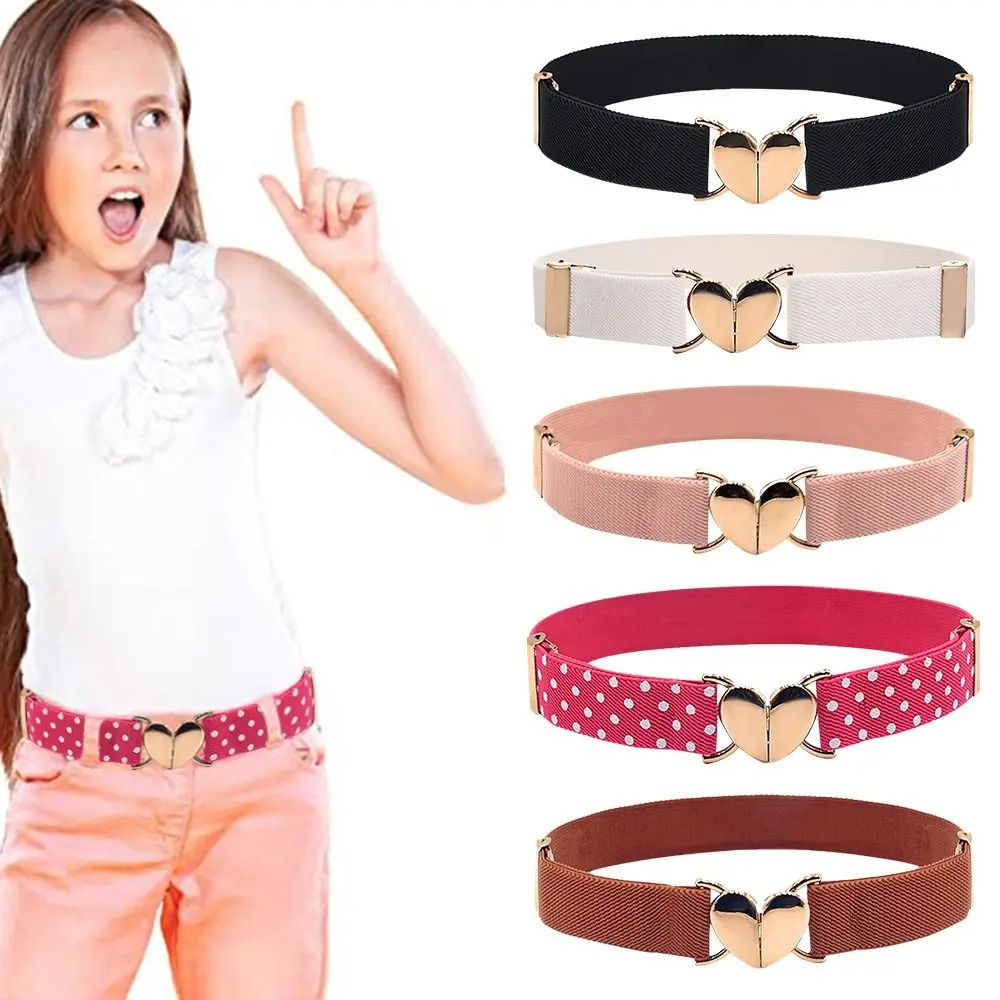 2022 Children Stretch Belts Girls Multicolor Adjustable Elastic Waist Belts with Heart Shape Buckle Waistband Accessories