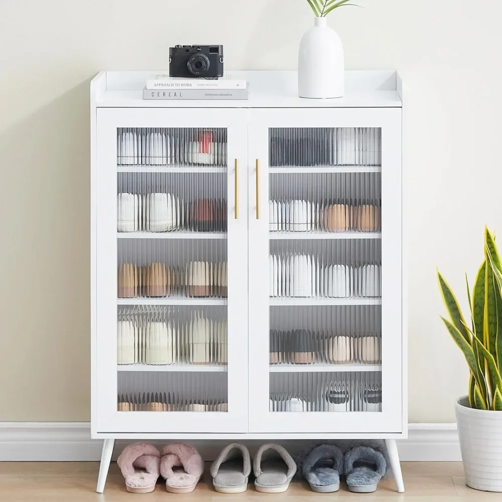 

Shoe Cabinet with Glass Doors | Stylish Entryway Shoe Organizer with Adjustable Shelves & Spacious Storage