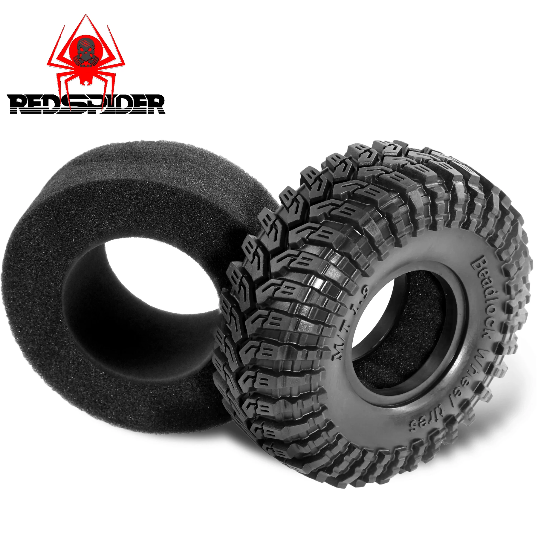 RED SPIDER 1.9 inch Rubber Beadlock Wheel Tires w/ Sponge for Axial AXI03004 Capra 1/10 RC Car Monster Truck Upgrade Parts