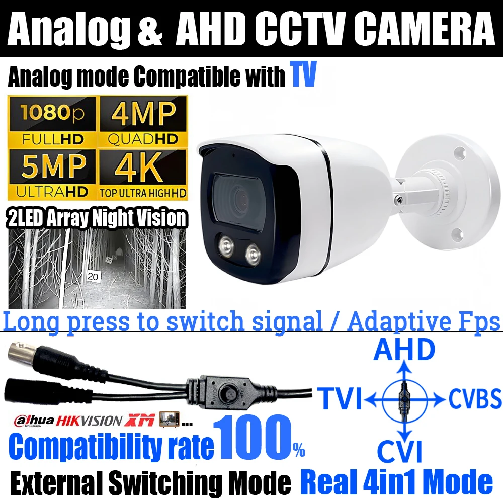 100% Compatibility 3840*2160P Ultra AHD Camera 1080P/8MP TVI/CVI/Analog 4M 5MP 4in1 OSD Muse HD Night Vision Outdoor Add Bracket