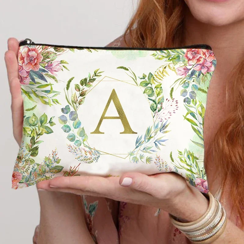 Advanced Sense patrón impreso de flores y hojas para mujer, bolsa de maquillaje, bolsa de papelería escolar, bolsillo de baño, artículo esencial de