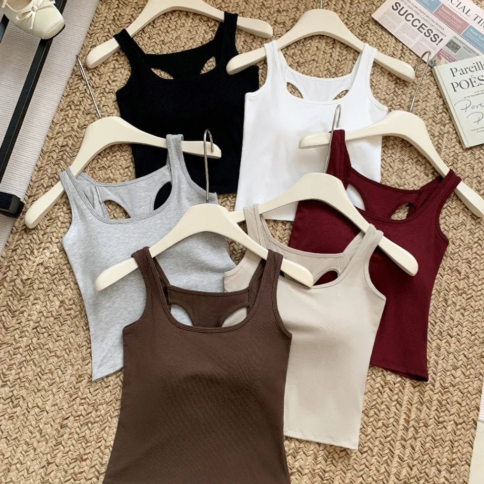 Summer New Sexy Lace Splicing Hollow out Strap Slimming Fixed Belt Chest Pad Versatile Outerwear Tank Top Women's Fashion