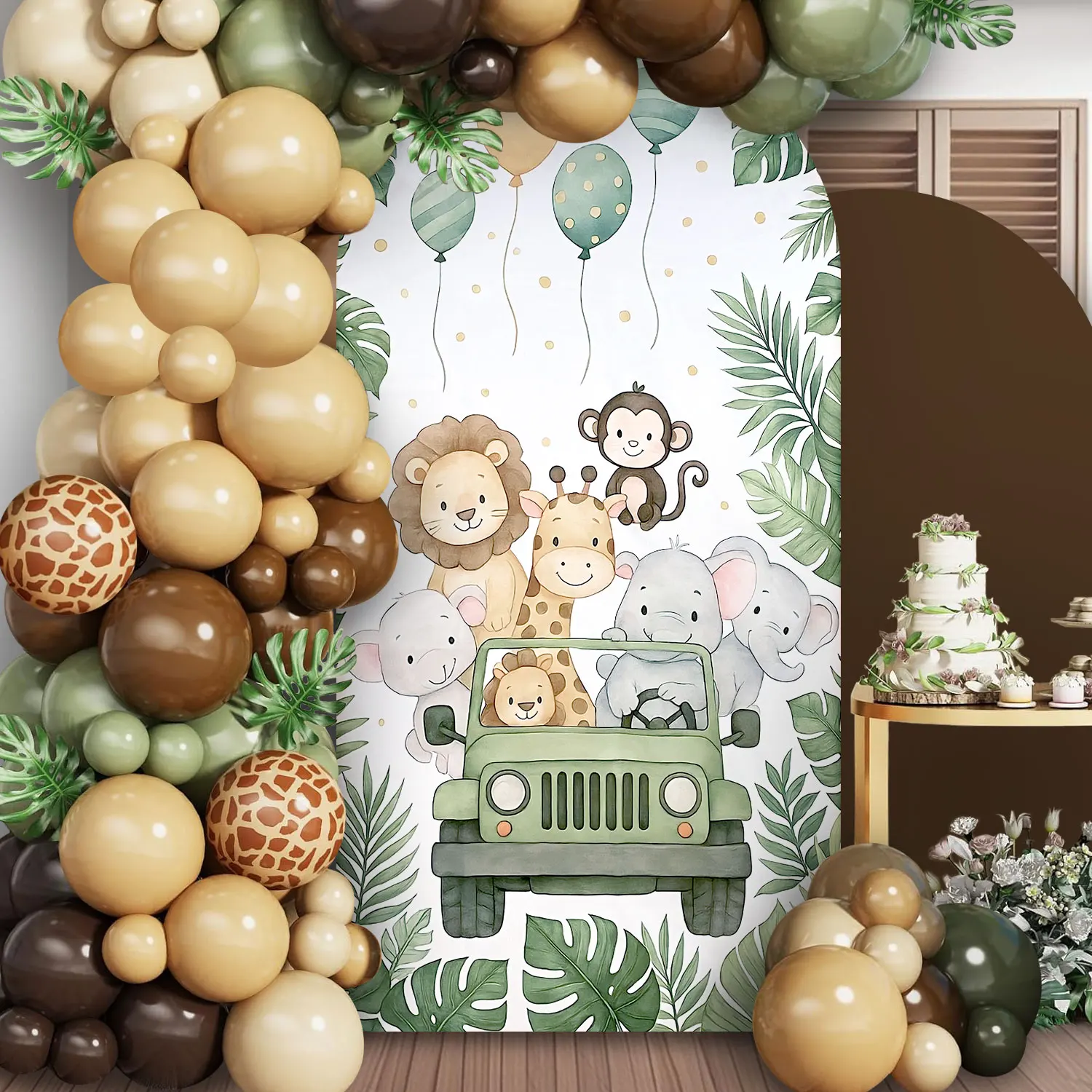 1 قطعة 6.56ft أطفال بنين حفلة عيد ميلاد قوس خلفية تغطي الغابة الحياة البرية بارك الأسد قوس قوس استحمام الطفل الطرف الديكور