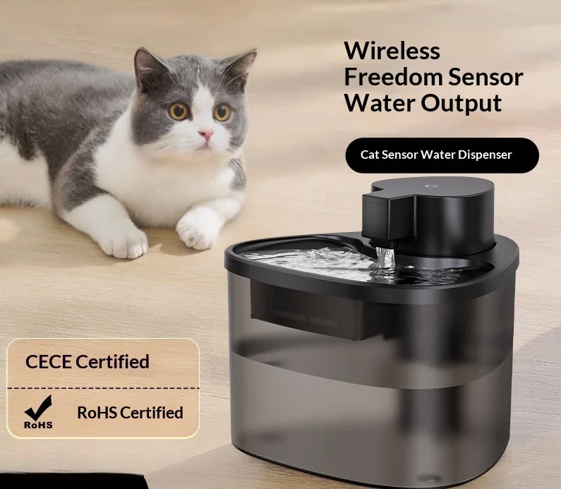 

Smart Wireless Pet Water Fountain, Large Capacity Auto-Circulating, Silent Sensor No-Plug Cat Water Dispenser for Indoor