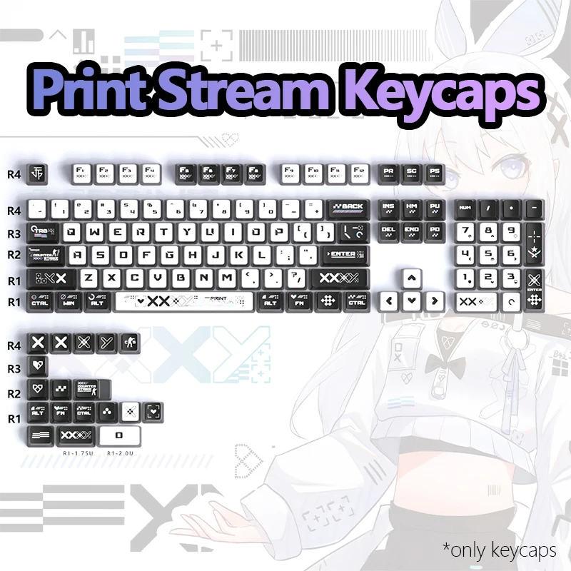 

Black White Print Stream Pudding Double Shot Keycaps OEM Profile Custom Set Suit For Mechanical Keyboard Key Cap Suit Button