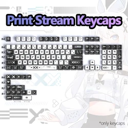 Black White Print Stream Pudding Double Shot Keycaps OEM Profile Custom Set Suit For Mechanical Keyboard Key Cap Suit Button