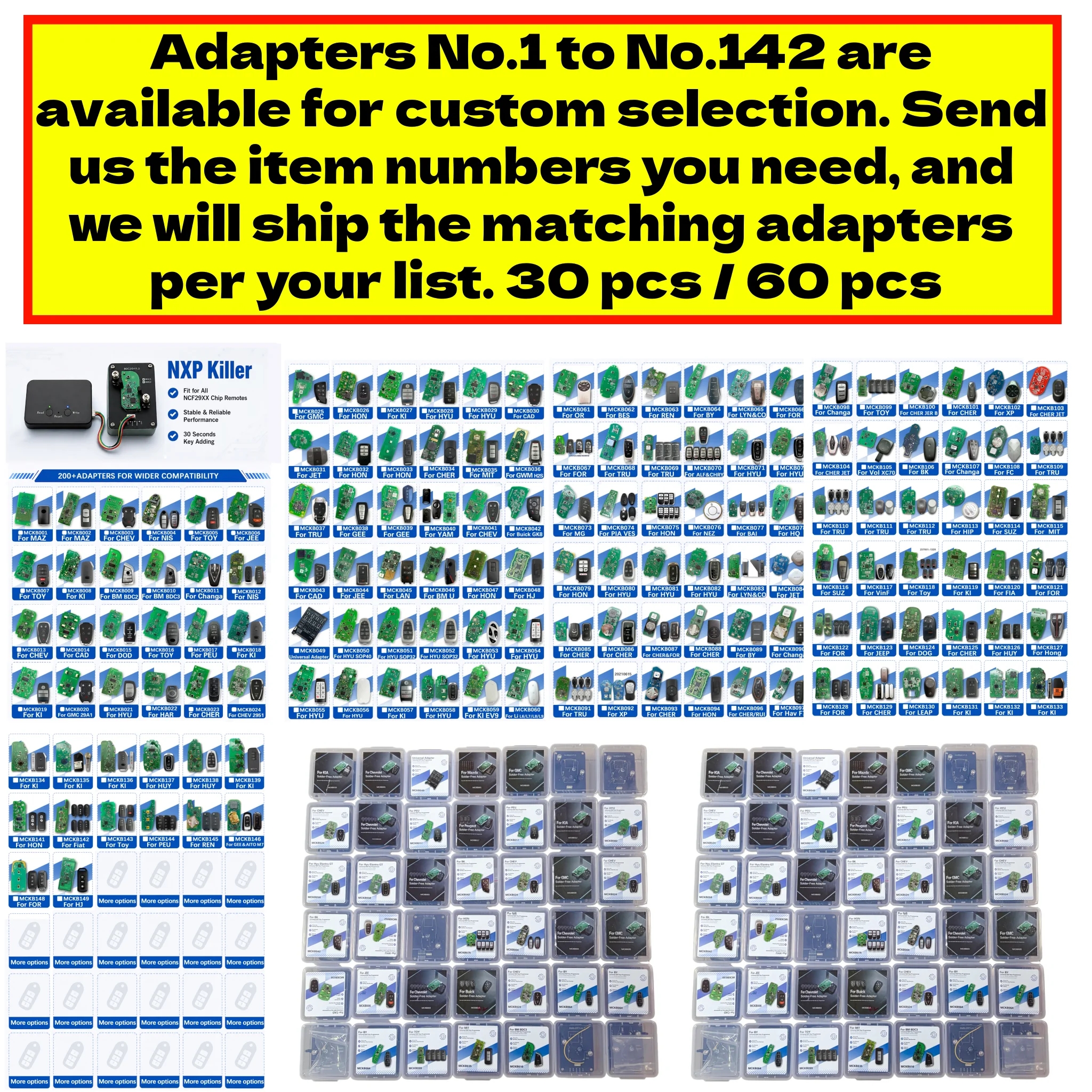 Adapters No. 1-141, Optional 30/60 Pieces, Support Welding-Free Reading and Writing, Compatible with Nxp Killer/Keydiy/Xhorse Series Fixed Tools