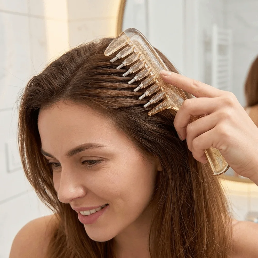 Wide-tooth Massage Guide Liquid Comb Anti-Static Anti-Frizz Hair Oil Comb Plastic Portable Hair Firming Applicator for Hair Care