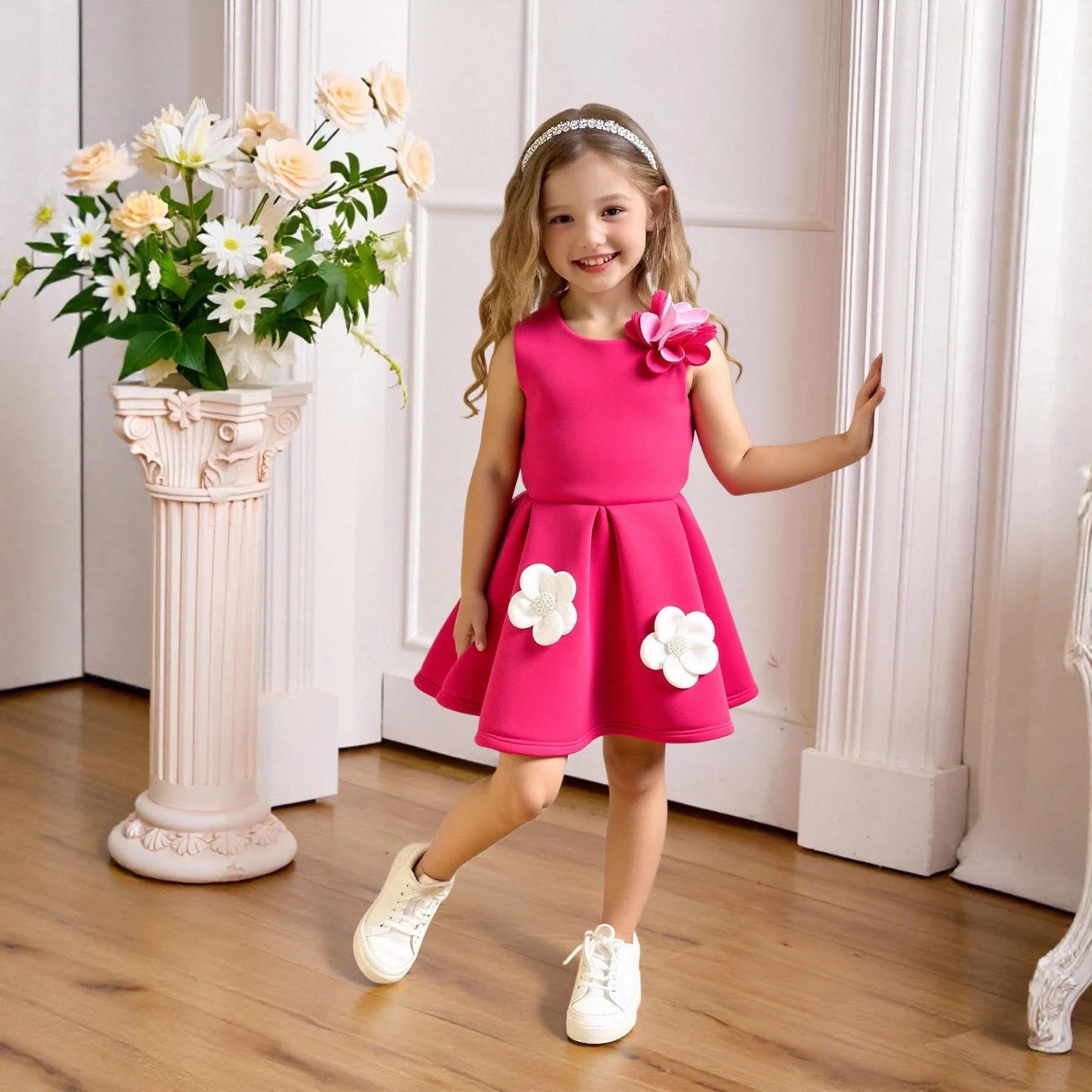 Girls Fashion Show High End Dress Summer Vest Dress Fashionable Baby Pink Birthday Princess Dress