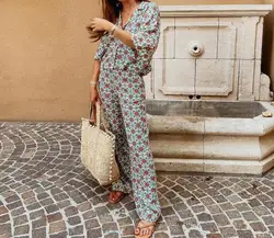 Top Pants Suit Two-Piece Jumpsuit Long-Sleeved Retro Top Shirt Women\'s Suit Spring and Summer Pajamas
