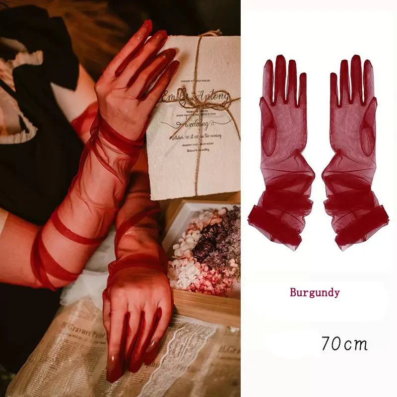 Burgundy Bridal Glvoes Long Tulle Gloves Red, Green, Sage, Hunter, Gray,Lavender,Pink Wedding Accessories