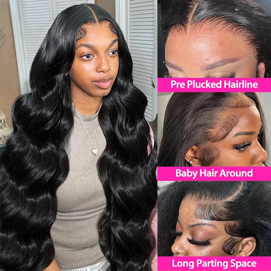 Body Wave 13x4 Lace Frontal Wig Pre Plucked Lace Front Human Hair Wigs for Black Women 180% Density Natural Color 22 Inch