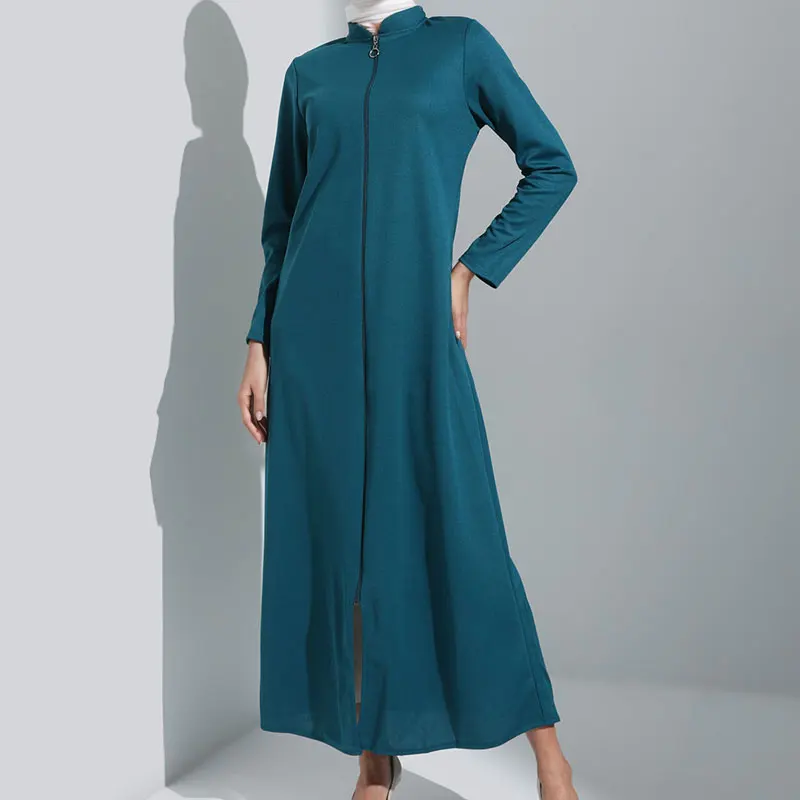 Long Sleeve Muslim Green Dress Islamic Muslimah Dubai Women Cardigan Open Abaya Conservative Vestidos Elegantes Para Mujer