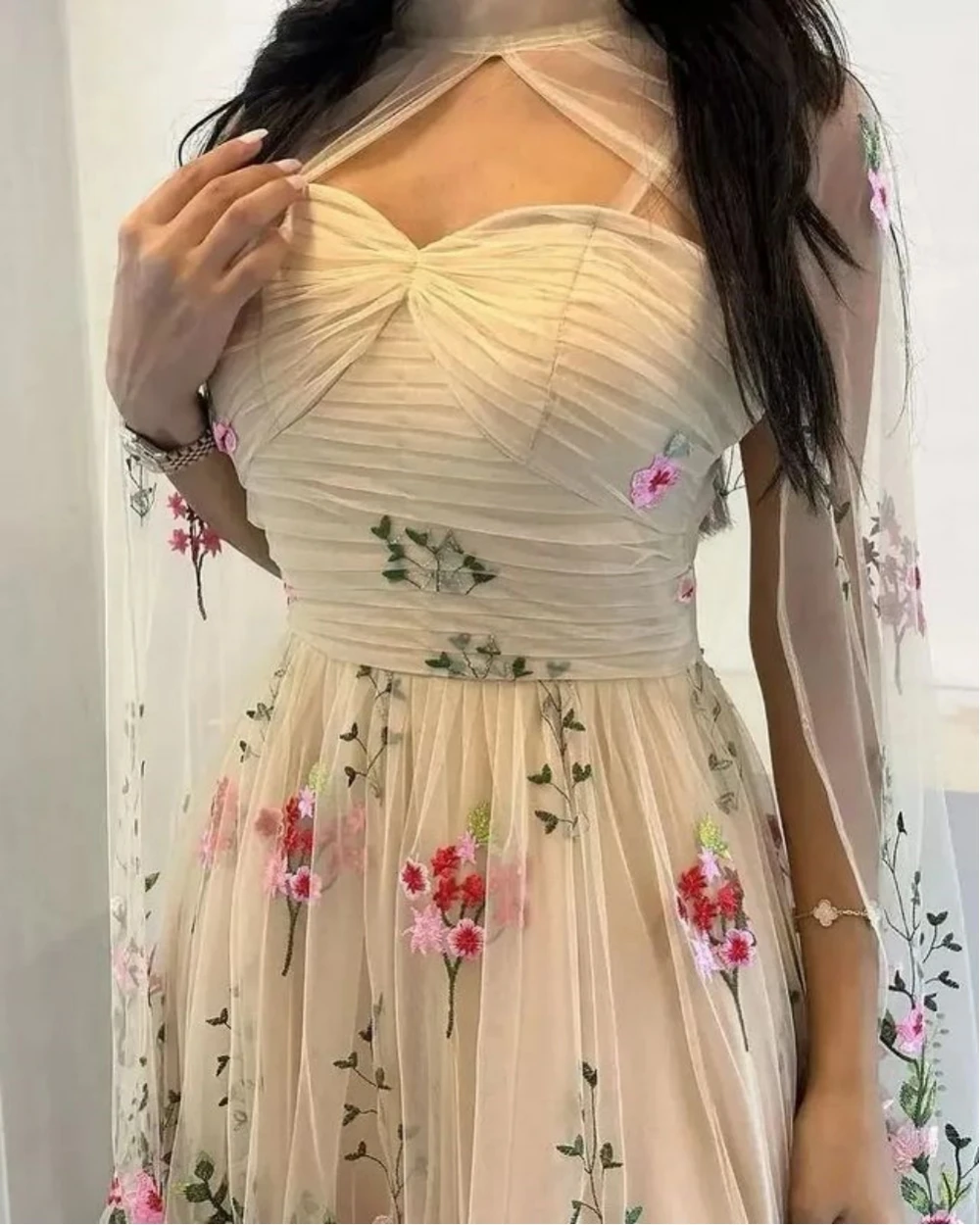 Customized Prom Dresses Matching High Collar A-line Evening  Embroidery Flower Organza Formal Occasion Gown فستان سهرة نسائي 202