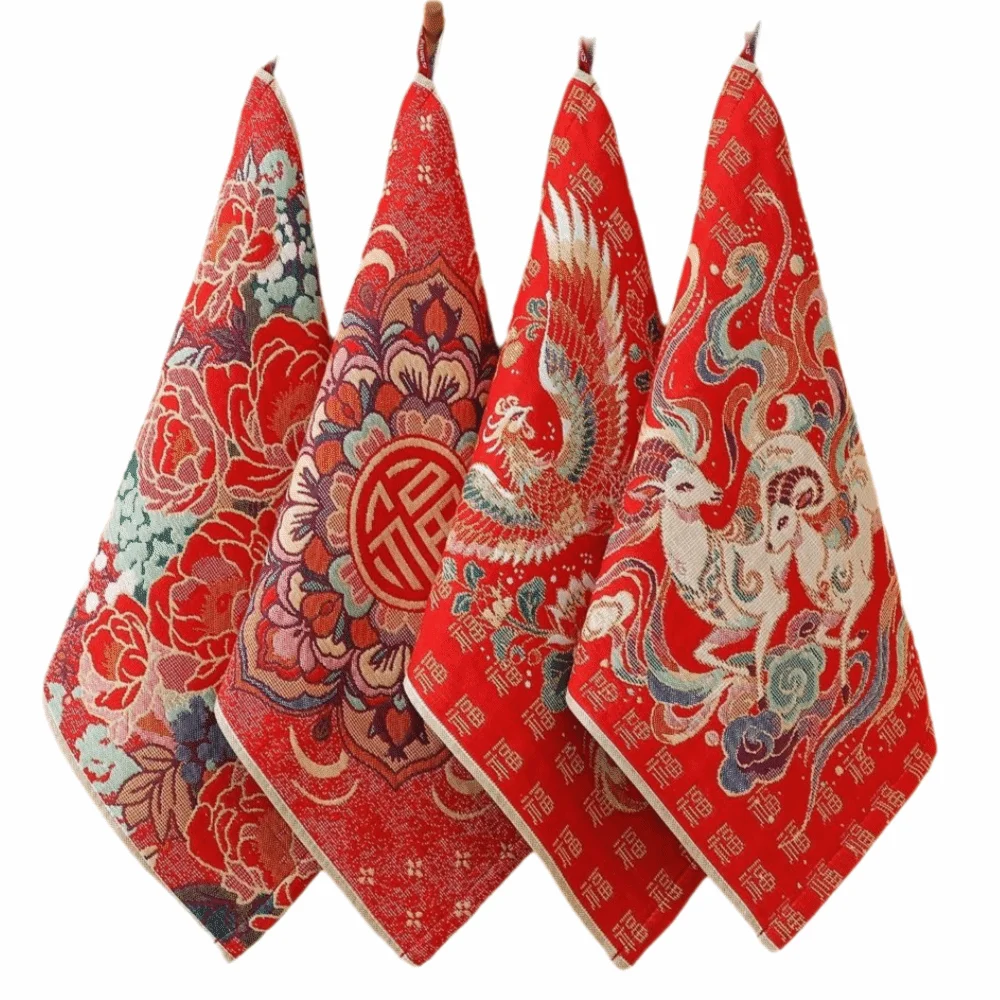 New 34x40cm Large Hand Towel 4 Layer Cotton Gauze Good Luck Pure Cotton Dish Cloth Quick Dry Decorative Tea Towel Lamb Year Gift