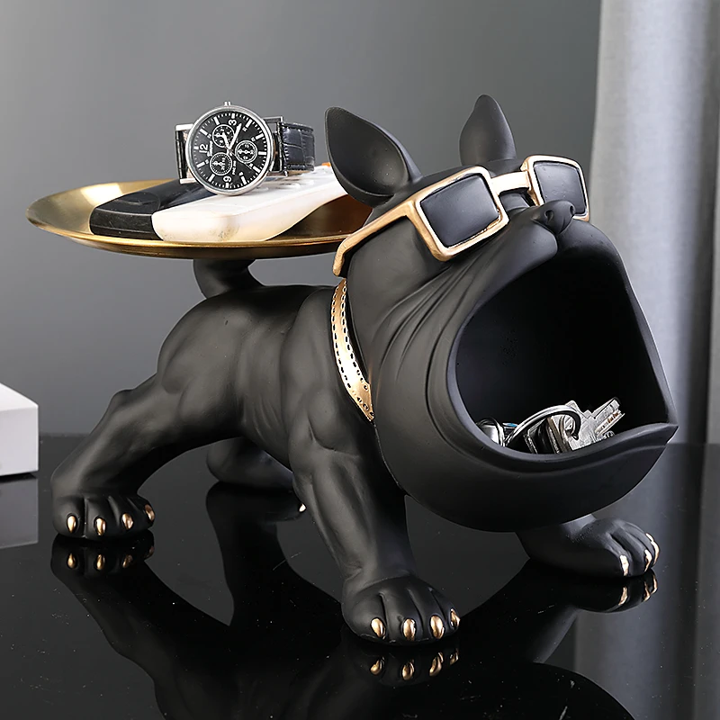 Nordic Home Decor French Bulldog Tray Big Mouth Dog Statue Table Decoration Animal Ornament Interior for Home Decor Living Room