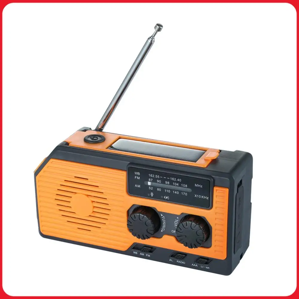

Портативное многофункциональное радио с ручным приводом AM/FM/WB, с функцией NOAA, LED-фонариком и внешним аккумулятором для кемпинга и походов