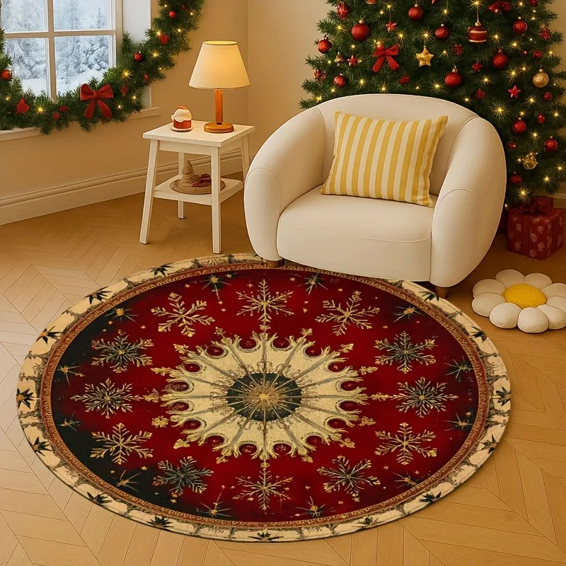 Blue Silver Wreath Holiday Round Rug 40x40cm Decor for Bedroom