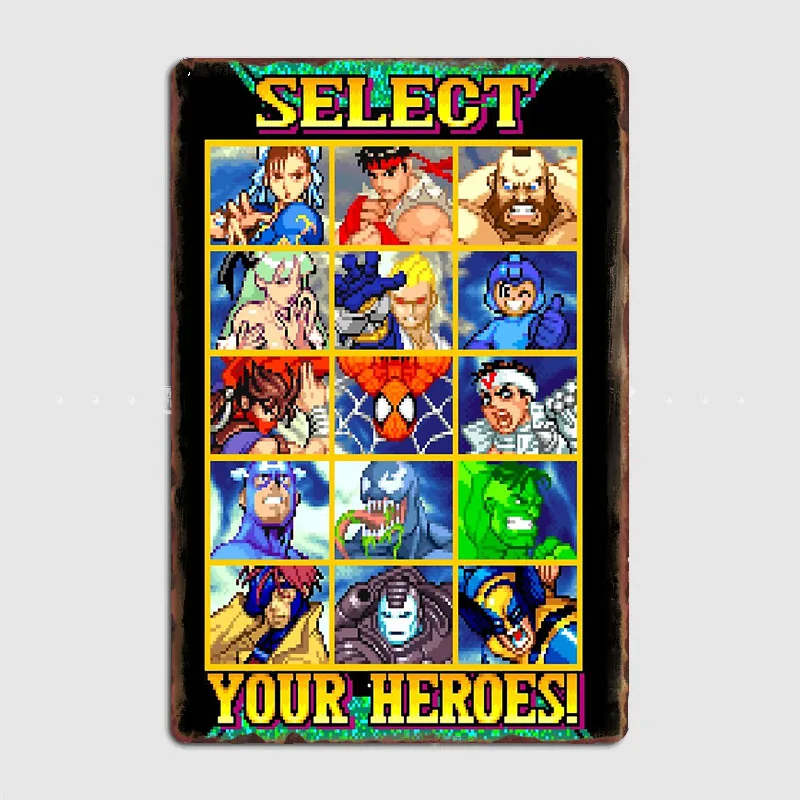 Street Fighter legend Select Your Heroes classique Retro Posters Metal Sign Tin Wall Club Garage Room Decor Custom Home Decor