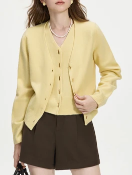 女性用Vネックカーディガン,ルーズニット,シックで暖かいトップス,2ピースセット,秋冬,新品,ウール7.3%,24fs14187,24fs14230,2023