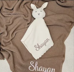 Personalized Baby Gifts Custom Embroidered Name Lovey Animal Stroller Blanket Breathable Cotton Knitted Bunny Comforting Blanket