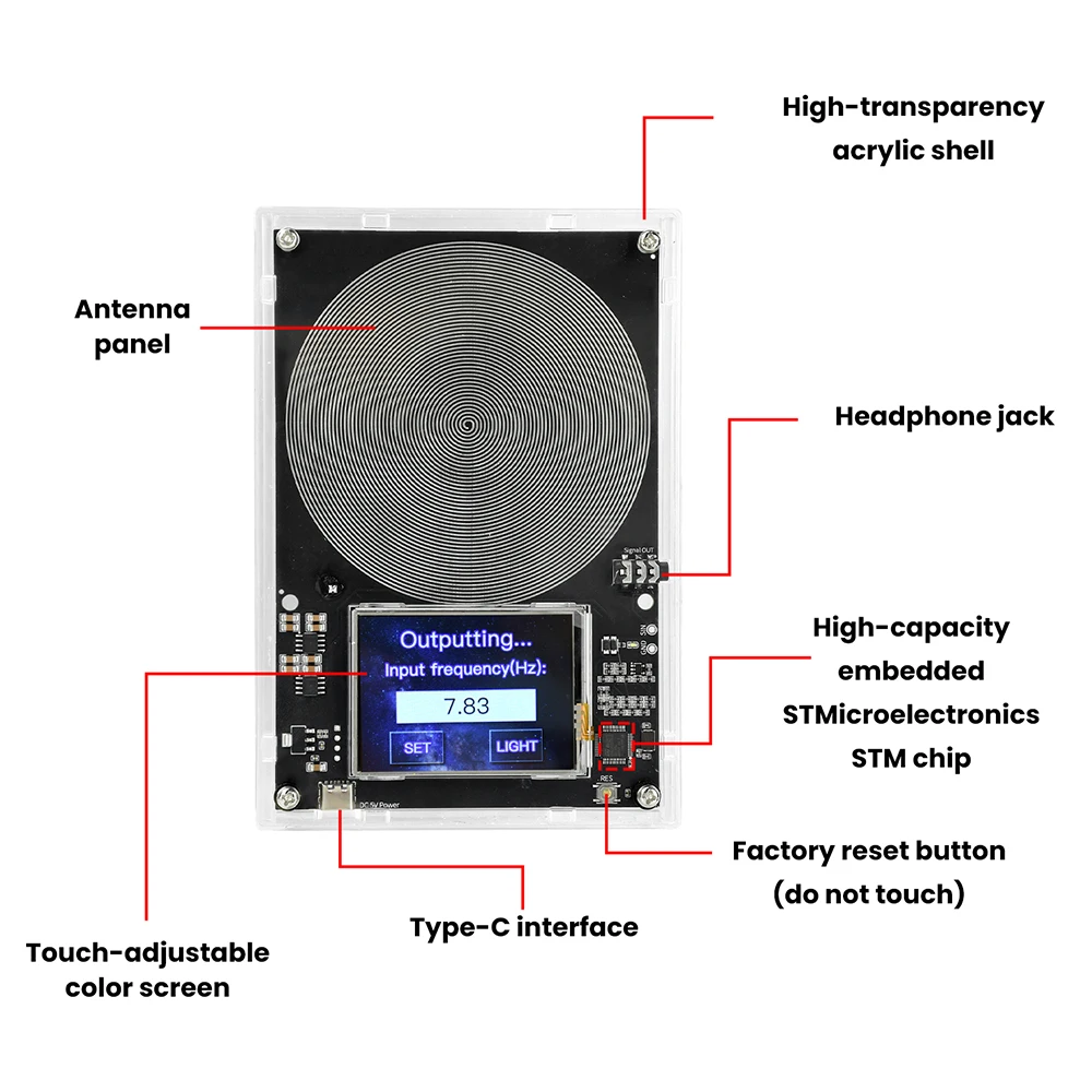 

DC5V Schumann Wave Generator 0.01-99999Hz Adjustable Frequency Pulse Sine Wave Generators Audio Resonator Resonance Touch Screen