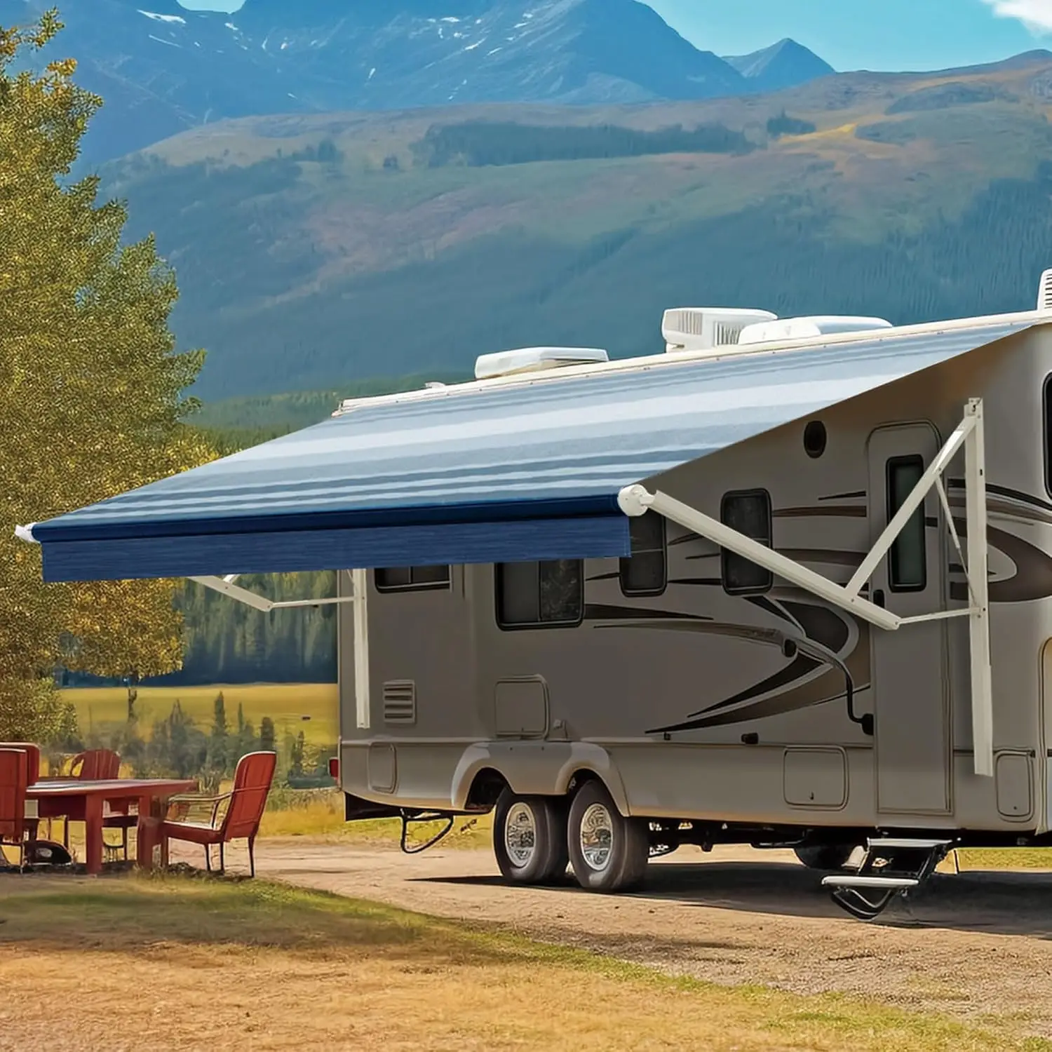

13Ft Electric RV Awning Retractable Motorized Trailer Camper Shade Patio Deck Shelter UV Water Resistant Custom