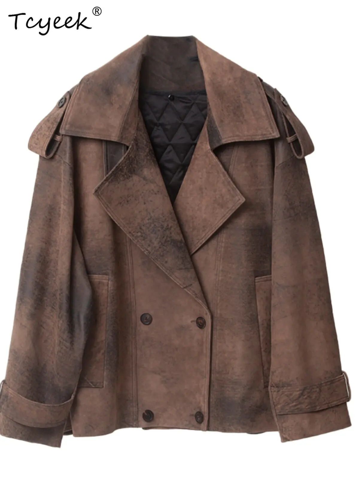 Tcyeek Real Leather Jacket Women Spring Autumn Clothes Natural Sheepskin Trench Coat for Woman Fashion Vintage Дубленка 2026