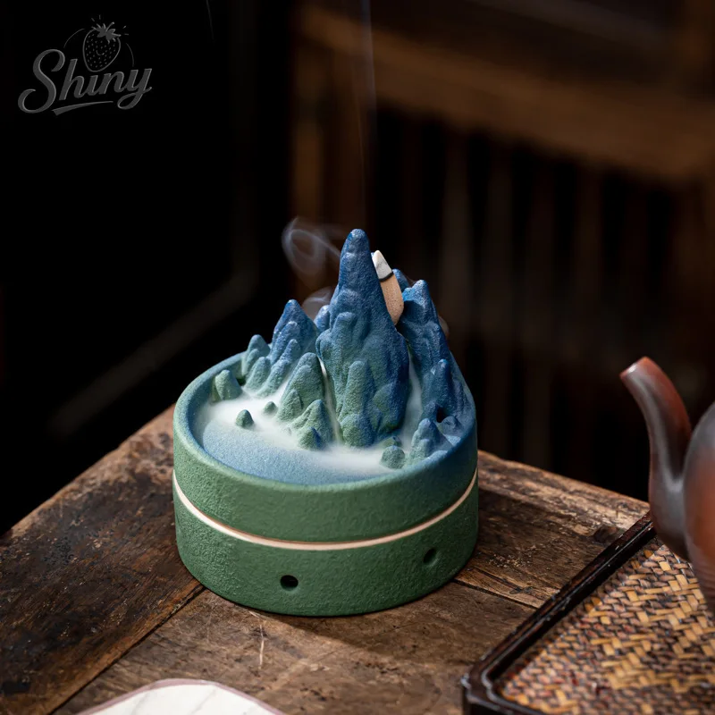 

Creative Ceramic Qianli Jiangshan Gradient Blue Multi-purpose Incense Burner Zen Living Room Desktop Ornaments