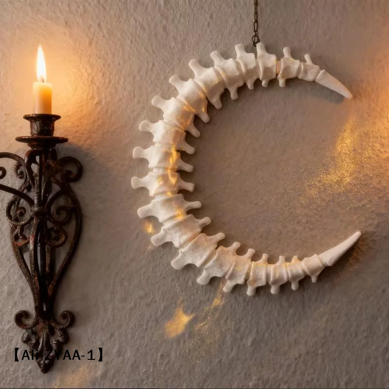 【A】Spinal Cord Moon Wall Hanging Gothic Home Decor Living Room Wall Art Ornament Dissecting Wall Decorations Using Bone Moon Art