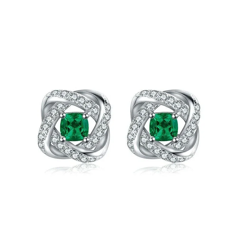 CAOSHI Luxury Trendy Stud Earrings for Women Creative Flower Shape Design Green Cubic Zirconia Accessories Dance Party Jewelry