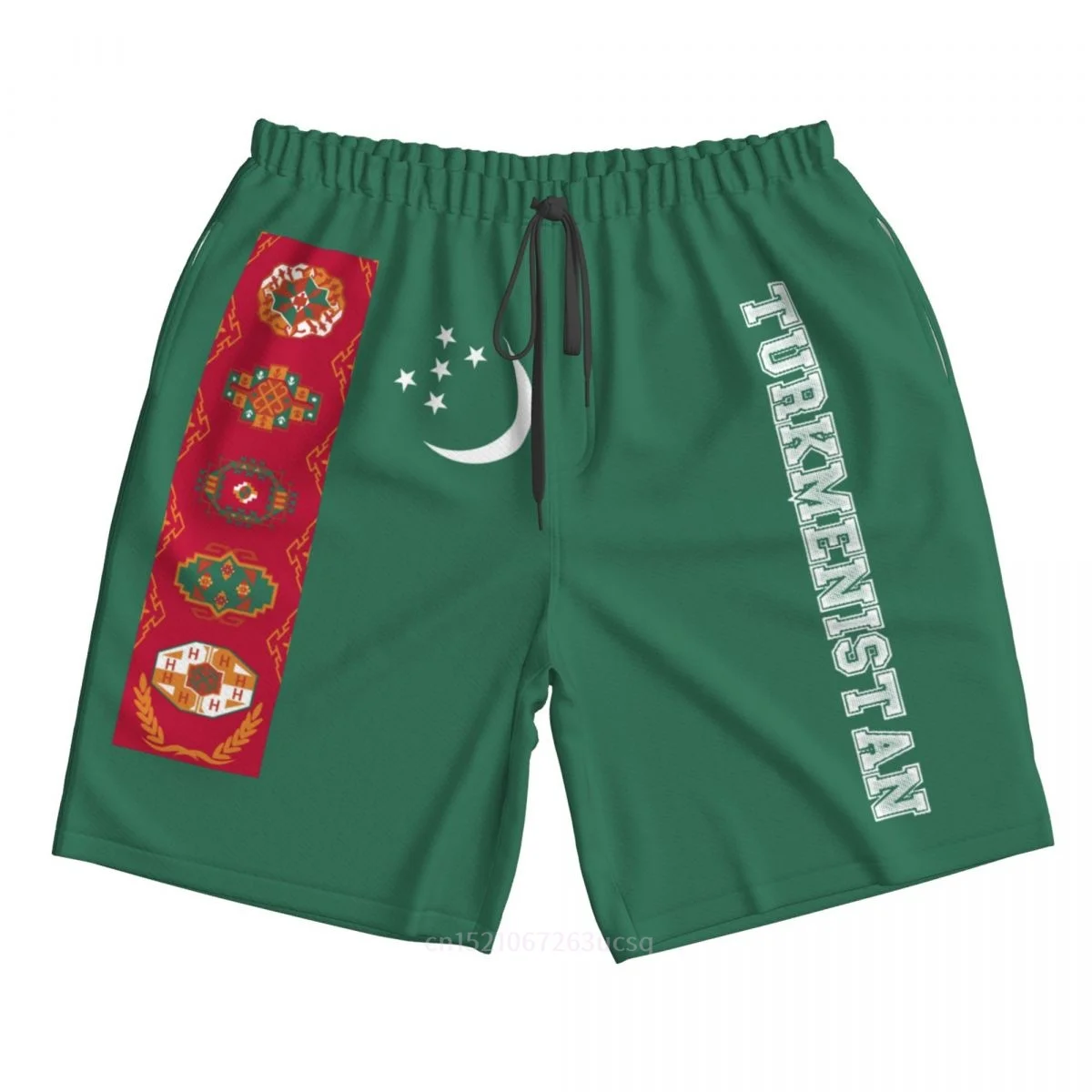 

2025 Summer Polyester Turkmenistan Country Flag 3D Printed Men's Board Shorts Beach Pocket Running Summer Pants