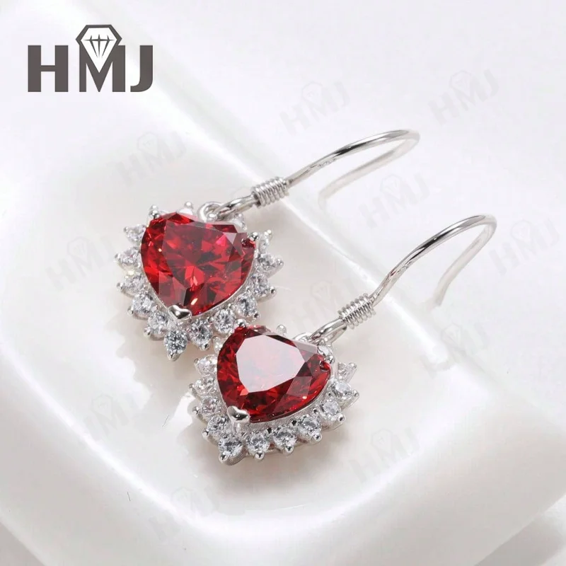 Ohrringe Rubin Smaragd Laborgezüchtete Edelsteine Herzschliff 925 Silber Vergoldet mit 18K Gold Luxuriöser Trendiger Vintage Feiner Schmuck Charms – Detail 15