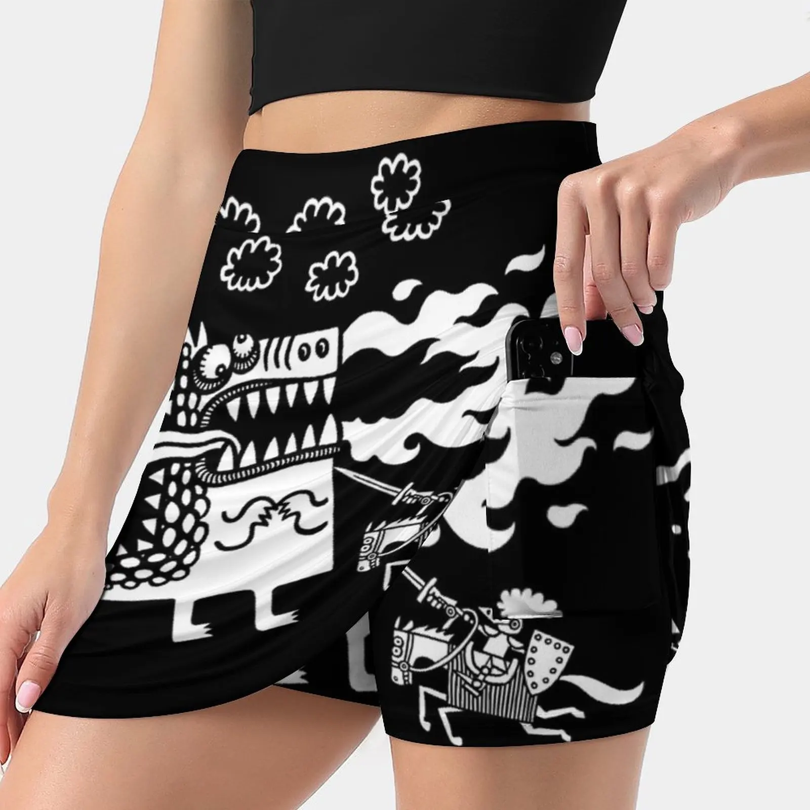 

Victory Women's skirt Mini Skirts A Line Skirt With Hide Pocket Victory Brave Knight Slays Dragon Breathing Fire Fantasy Monster