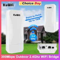 KuWfi 300Mbps Outdoor CPE Bridge 2.4G Wirelss WiFi Bridge AP Repeater Mode Signal Amplifier PTP PTMP Up to 1KM WAN LAN 24V POE