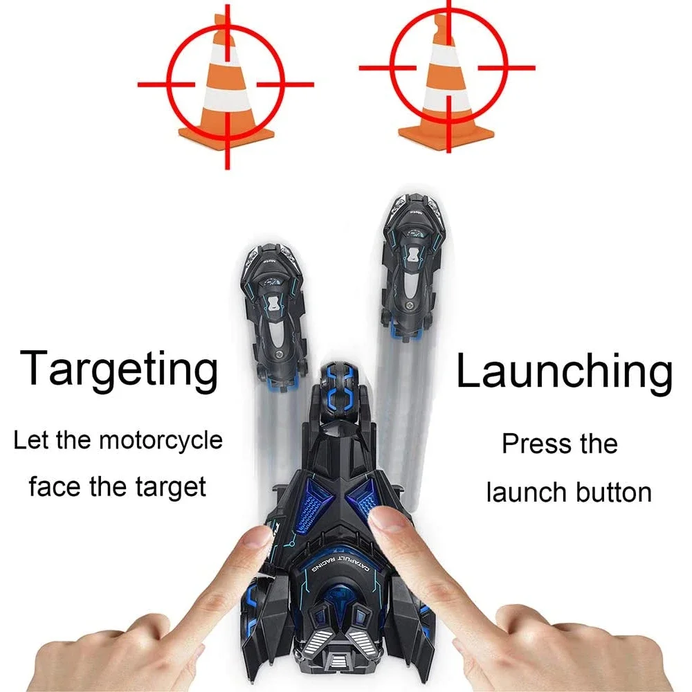 ดึงกลับรถDiecastรุ่นของเล่นความเร็ว 1:32 Catapult Race Trinity Chariotพร้อมปุ่มEject Fun Lights & Sounds