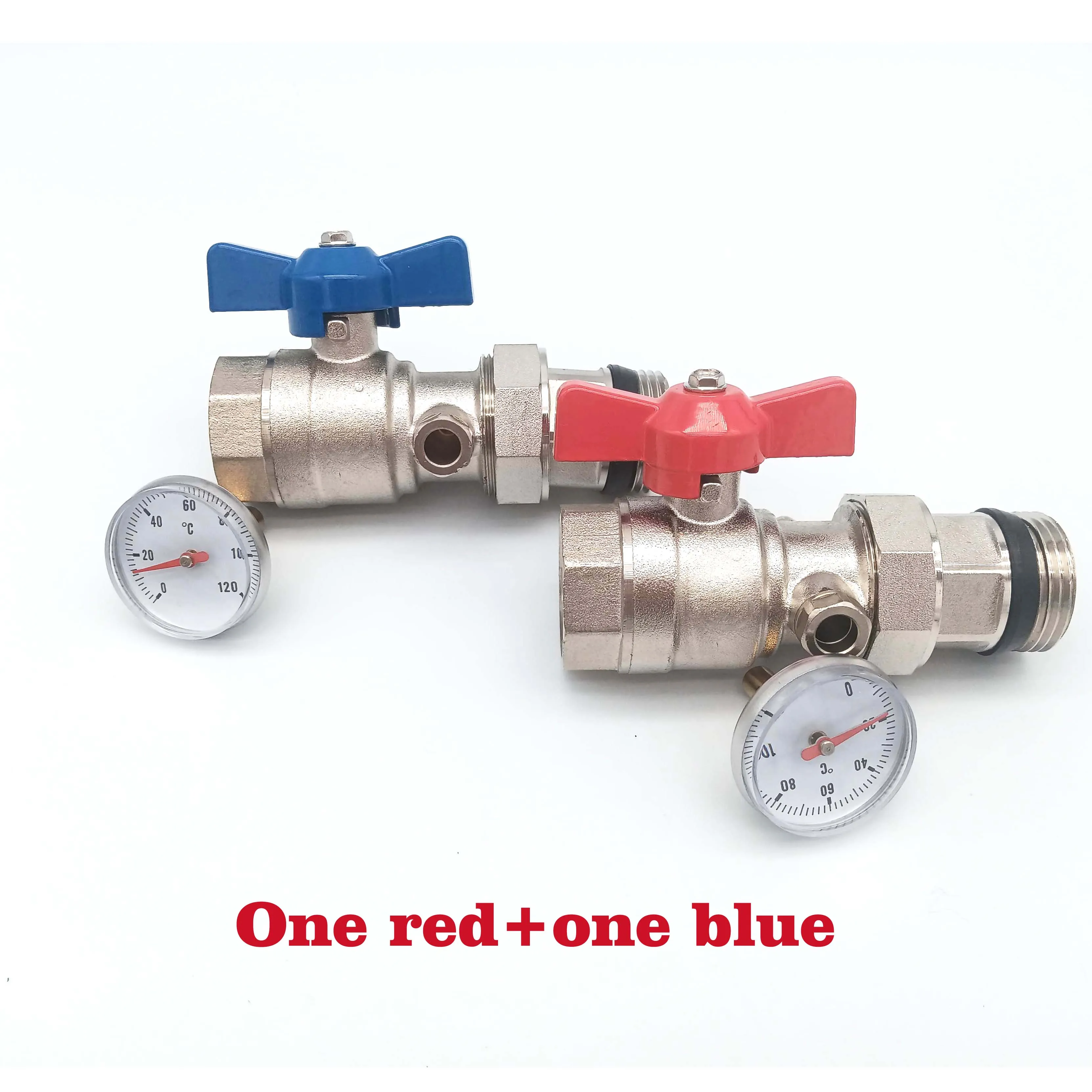 One Set / DN25 Brass Ball Valve with Thermometer 0~120 For Manifold Underfloor Heating System