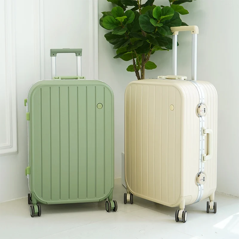 Moldura de alumínio para mulheres, mala de viagem leve sobre rodas, senha para transportar bagagem, PC, zíper