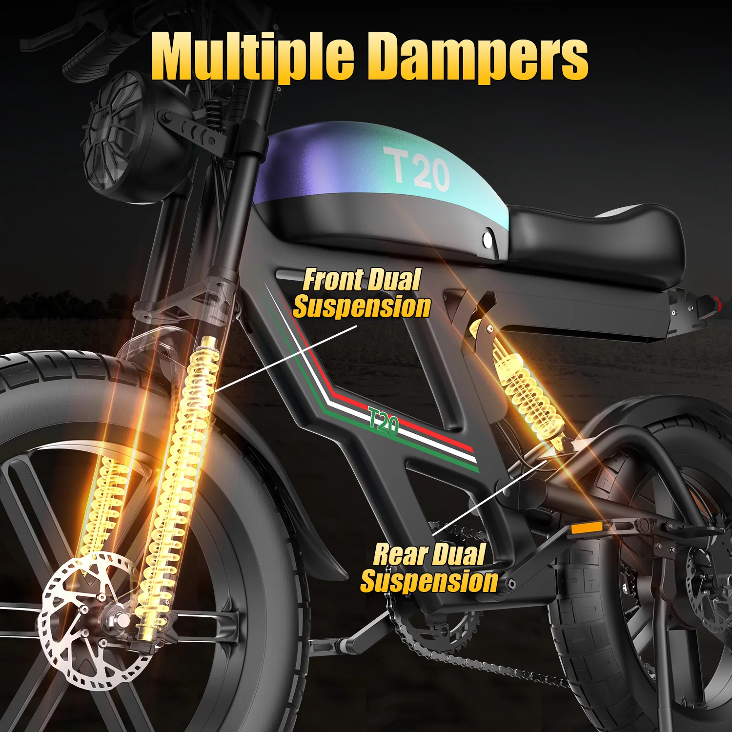 

749W adult electric scooter, 27Mph, 100mile range, all-alloy frame, 48V 20Ah large battery, 20" x 4.0" wide all-terrain tires.