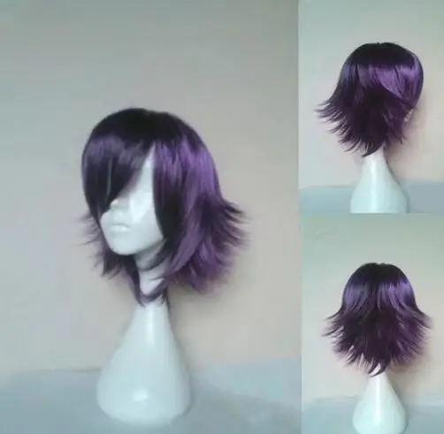 Anime Cosplay Perruque Synthétique Courte Bouclée, Violet, Noir, Fibre Haute Température